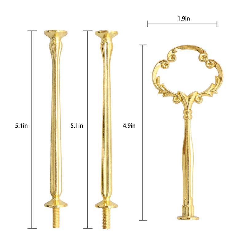 Happy Will 3 Tier 14" Heavy Metal Cake Stand Holder Fruit Plate Stand Fitting Hardware Rod with Stylus (Golden_Sun Flower) - Image 2